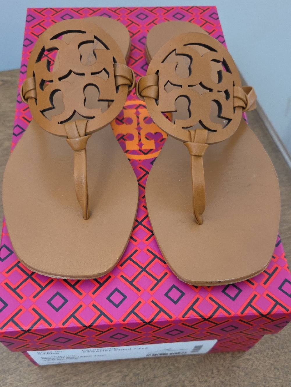 Tory Burch Tan Leather Logo Thong Sandals